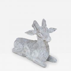 Chinese Carved Whitewashed Wooden Ram Statue - 4522906