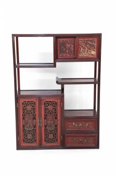 Chinese Carved Wood and Red Accented Bogu Etagere Shelf - 2798771
