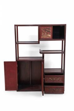 Chinese Carved Wood and Red Accented Bogu Etagere Shelf - 2798772