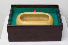 Chinese Carved Yellow Jade Brush Washer on Wood Stand China - 4417920