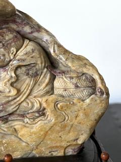 Chinese Chicken Blood Stone Carving of Bodhidharma on Wood Stand - 2389005