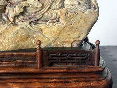 Chinese Chicken Blood Stone Carving of Bodhidharma on Wood Stand - 2389010