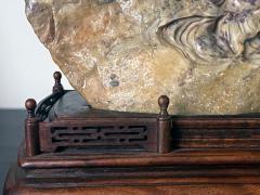 Chinese Chicken Blood Stone Carving of Bodhidharma on Wood Stand - 2389013