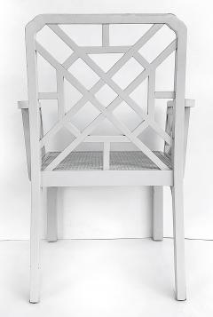 Chinese Chippendale Pagoda Lattice Back White Painted Armchair with Caned Seat - 4416412