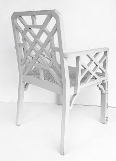 Chinese Chippendale Pagoda Lattice Back White Painted Armchair with Caned Seat - 4416417