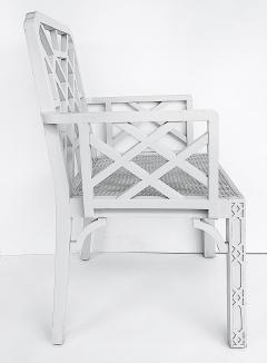 Chinese Chippendale Pagoda Lattice Back White Painted Armchair with Caned Seat - 4416418