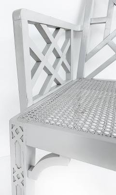 Chinese Chippendale Pagoda Lattice Back White Painted Armchair with Caned Seat - 4416509