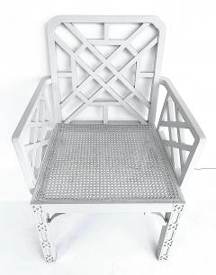 Chinese Chippendale Pagoda Lattice Back White Painted Armchair with Caned Seat - 4416515