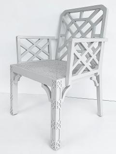 Chinese Chippendale Pagoda Lattice Back White Painted Armchair with Caned Seat - 4416519