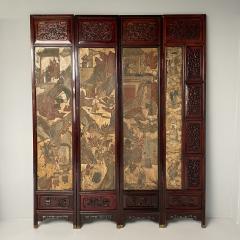 Chinese Coromandel Screen 18th Century Rosewood Painted Figural Geese - 3445850