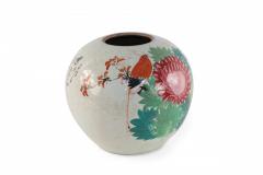 Chinese Cream Floral and Bird Motif Round Porcelain Vase - 4408356