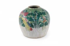 Chinese Cream and Green Vegetal Design Porcelain Vase - 4198588