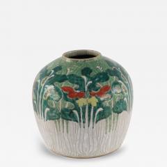 Chinese Cream and Green Vegetal Design Porcelain Vase - 4250370