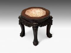 Chinese Export Carved Hardwood Table Marble Low Pedestal China 1930s - 4159048