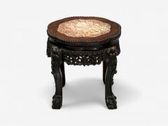 Chinese Export Carved Hardwood Table Marble Low Pedestal China 1930s - 4159049