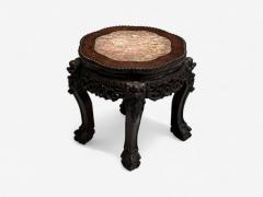 Chinese Export Carved Hardwood Table Marble Low Pedestal China 1930s - 4159050