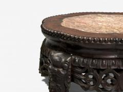 Chinese Export Carved Hardwood Table Marble Low Pedestal China 1930s - 4159051
