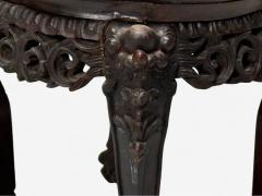 Chinese Export Carved Hardwood Table Marble Low Pedestal China 1930s - 4159052