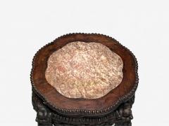 Chinese Export Carved Hardwood Table Marble Low Pedestal China 1930s - 4159054