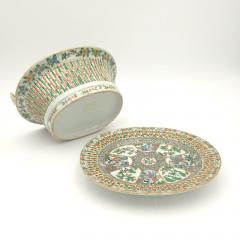 Chinese Export Famille Rose Chestnut Basket on Stand circa 1880 - 4142756