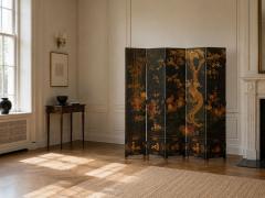 Chinese Export Jappanned Screen Crackle Lacquer Gilt Brass China 1960s - 4686098