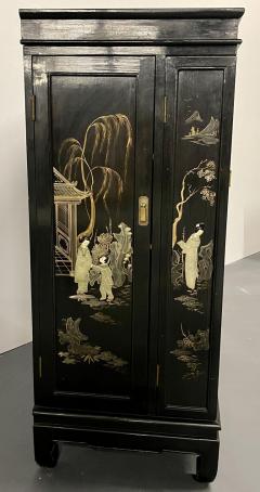 Chinese Export Lacquered Bar Ebony Raised Figure Carvings Chinoiserie - 2539861