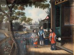 Chinese Export Oil On Canvas Of Court Scene - 4611756