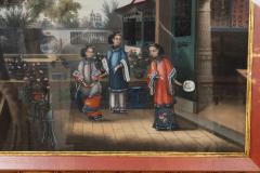 Chinese Export Oil On Canvas Of Court Scene - 4611758