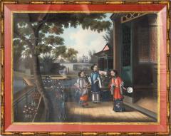 Chinese Export Oil On Canvas Of Court Scene - 4614078