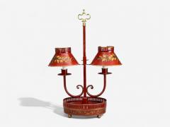 Chinese Export Painted Metal Brass Red Japanned Table Lamp 20th C  - 4340648