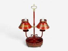 Chinese Export Painted Metal Brass Red Japanned Table Lamp 20th C  - 4340649