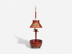 Chinese Export Painted Metal Brass Red Japanned Table Lamp 20th C  - 4340653