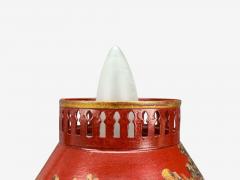 Chinese Export Painted Metal Brass Red Japanned Table Lamp 20th C  - 4340656