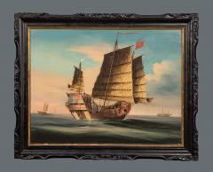 Chinese Export Painting of Ocean Junk in Original Chinese Chippendale Frame - 879585