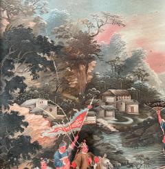 Chinese Export Reverse Glass Painting of Warriors in Landscape circa 1825 - 3367855
