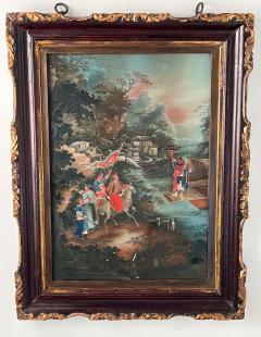Chinese Export Reverse Glass Painting of Warriors in Landscape circa 1825 - 3367858