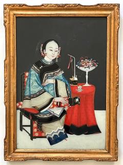 Chinese Export Reverse Glass Portrait Painting of an Opium Maiden circa 1830 - 4126445