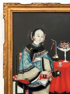 Chinese Export Reverse Glass Portrait Painting of an Opium Maiden circa 1830 - 4126447