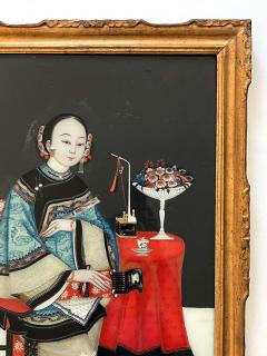 Chinese Export Reverse Glass Portrait Painting of an Opium Maiden circa 1830 - 4126449