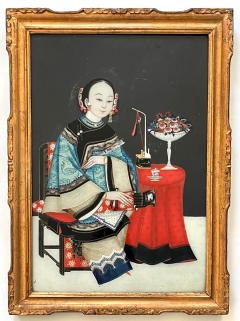 Chinese Export Reverse Glass Portrait Painting of an Opium Maiden circa 1830 - 4126454