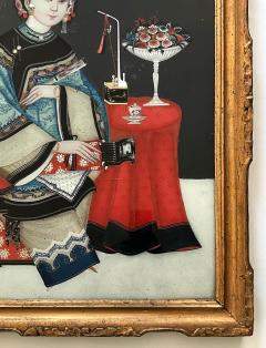 Chinese Export Reverse Glass Portrait Painting of an Opium Maiden circa 1830 - 4126455