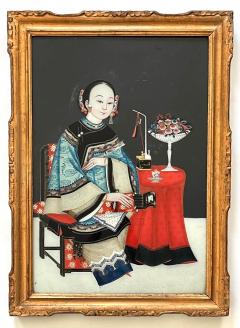 Chinese Export Reverse Glass Portrait Painting of an Opium Maiden circa 1830 - 4126456