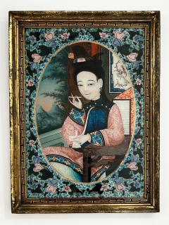 Chinese Export Reverse Glass Portrait Painting of an Opium Maiden circa 1880 - 3320248
