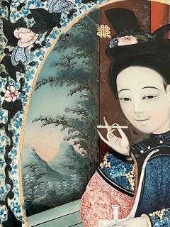 Chinese Export Reverse Glass Portrait Painting of an Opium Maiden circa 1880 - 3320250