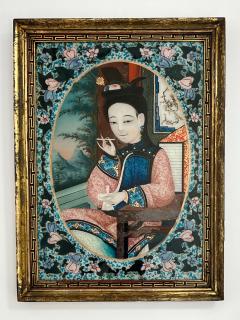 Chinese Export Reverse Glass Portrait Painting of an Opium Maiden circa 1880 - 3320253