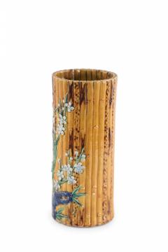 Chinese Faux Bamboo and Floral Motif Hat Stand Porcelain Vase - 4408553