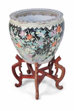 Chinese Floral Porcelain Planter With Wooden Stand - 4520470