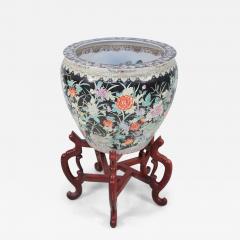 Chinese Floral Porcelain Planter With Wooden Stand - 4529319