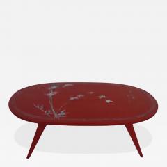 Chinese Folding Leg Red Lacquer Coffee Table with Mother of Pearl Inlay - 3733003