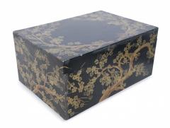 Chinese Gold and Black Painted Cherry Blossom Motif Decorative Box - 4658267